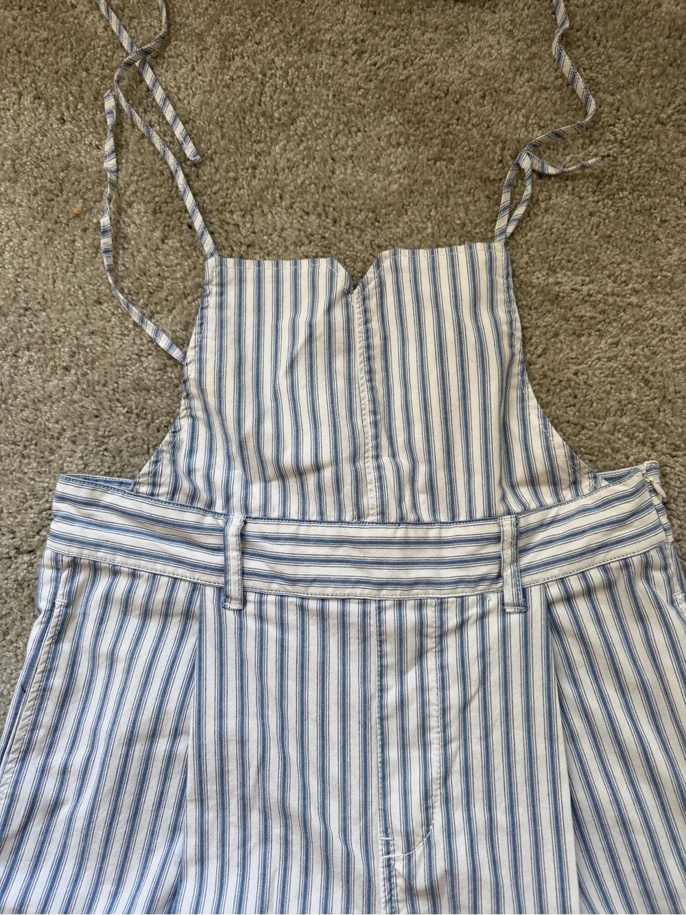 Free People Blue and White Striped Tie-Shoulder Romper